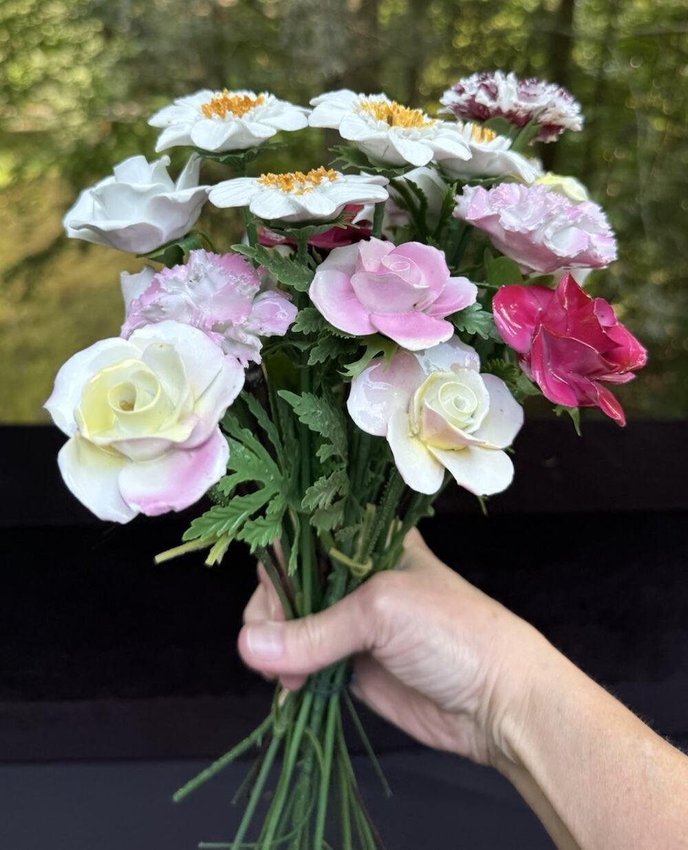 Italy Capodimonte Bone China Plastic Stem Flowers Roses Carnations & More!